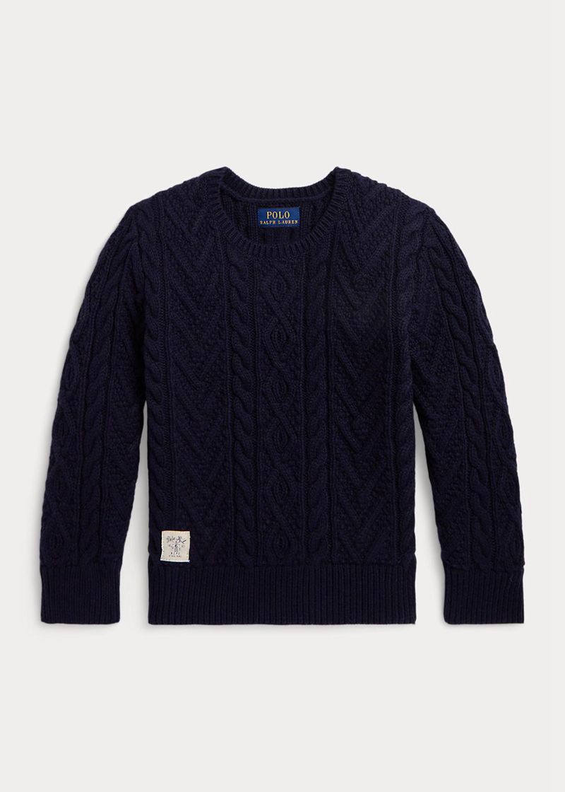 Sweater Ralph Lauren Chłopięce Granatowe 1.5-6 Lata Aran-Knit Cotton-Blend Jumper 617482-YRQ